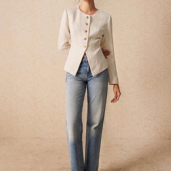 Apricot Casual Women's Elegant Wool Coat With Front Button Closure - Picture 6 of 7